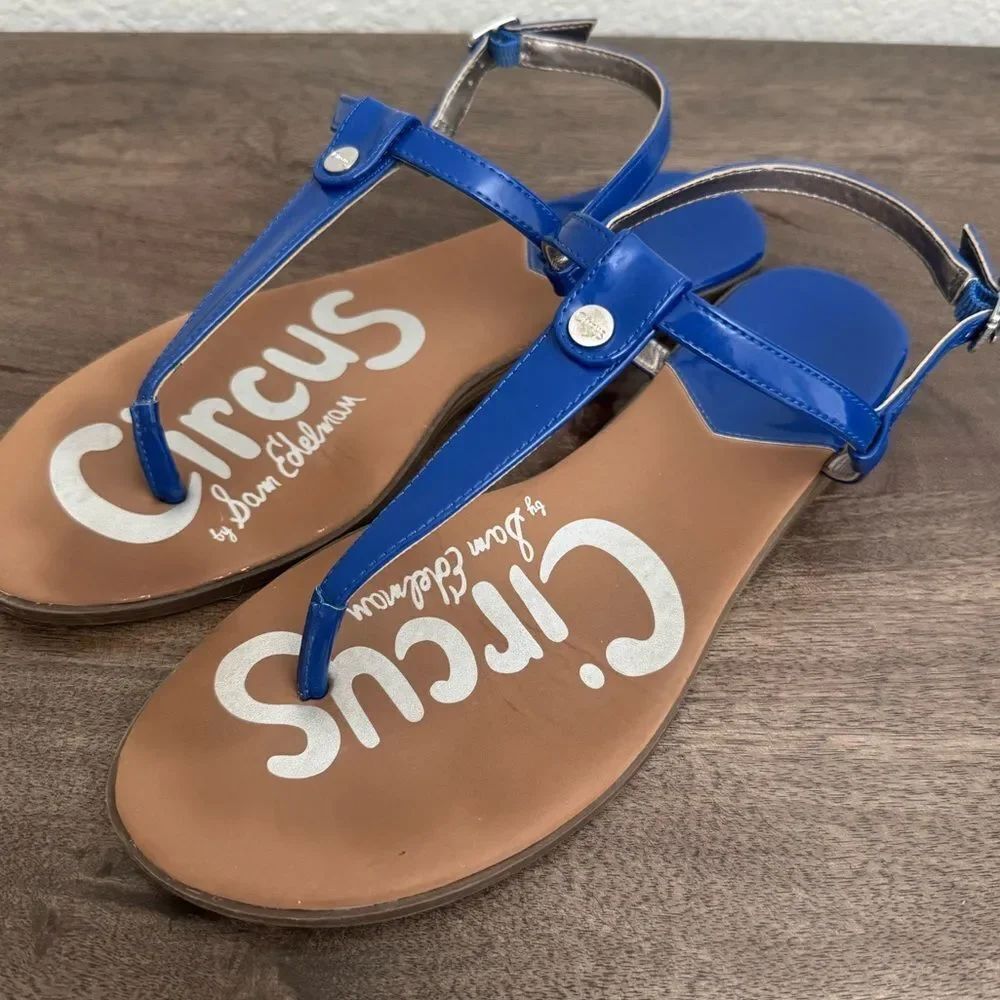 Sam Edelman Circus Bright Blue Patent Flat Thong Sandals 9